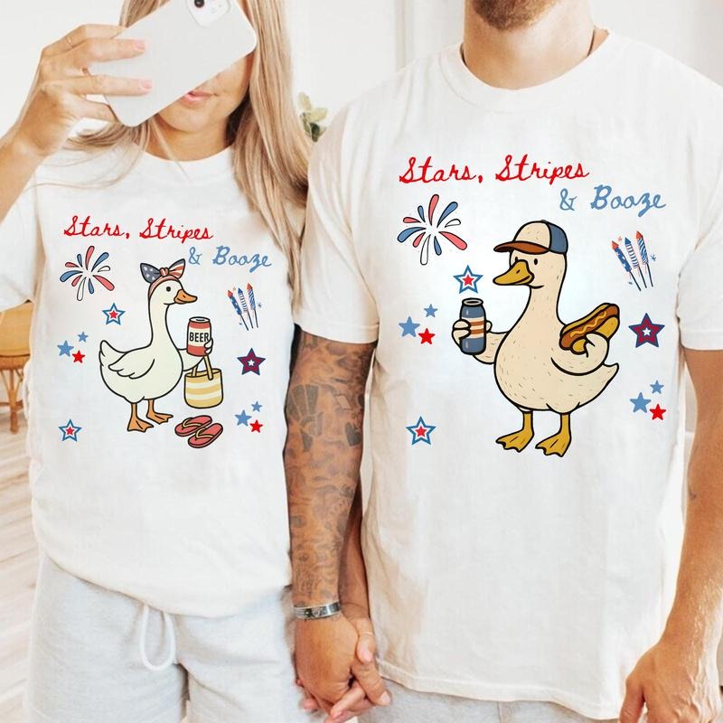 Goose Couple 4th of July shirts, Hubby Wife Cruise Shirt, Hubby Wife Patriotic Shirts, Fourth Of July TShirt, His Her...