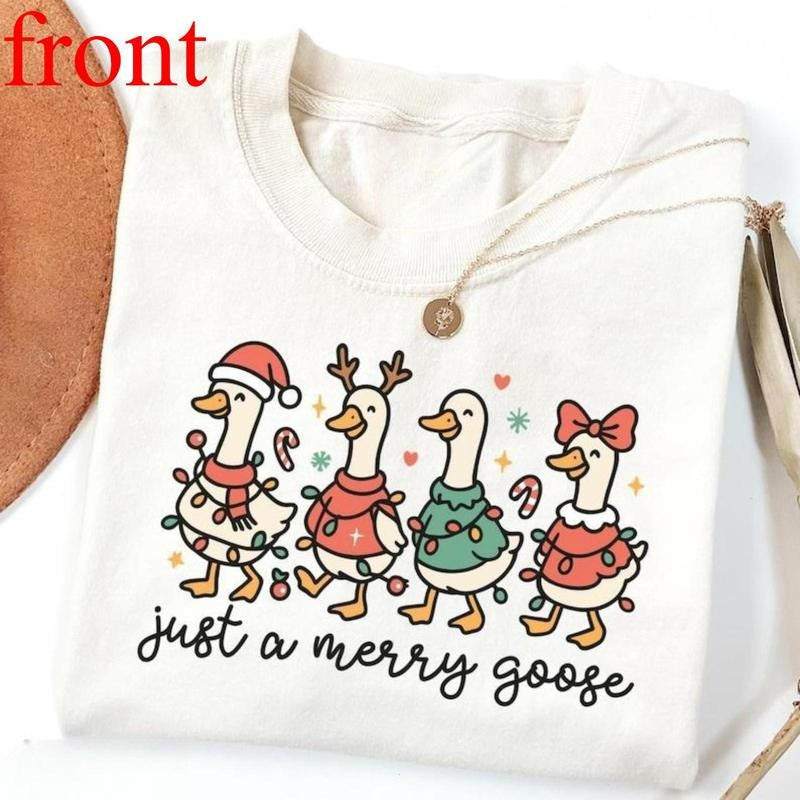Goose TShirt Funny Holiday Santa Lights Tshirt Festive Jolly Goose Tee Merry Christmas Shirt Just A Merry Goose Tee...