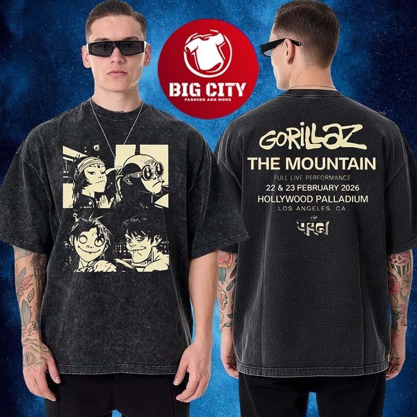 Gorillaz Merch LA Shop The Mountain Full Live Performance At Hollywood Palladium Los Angeles Two Sided Shirt