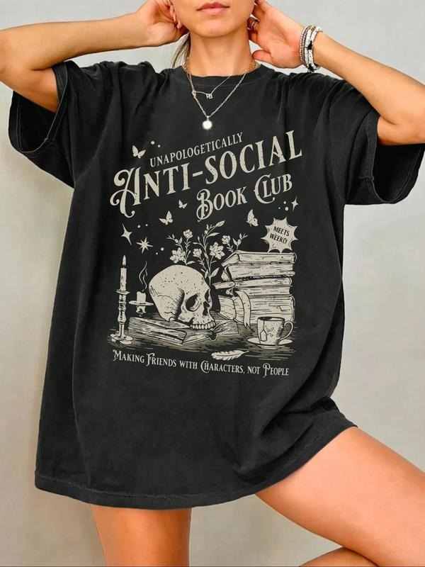 Gothic Bookish "Anti-Social Book Club" Graphic Tee - Vintage Edgy Literary Casual T-Shirt Hoodie, Sweatshirt