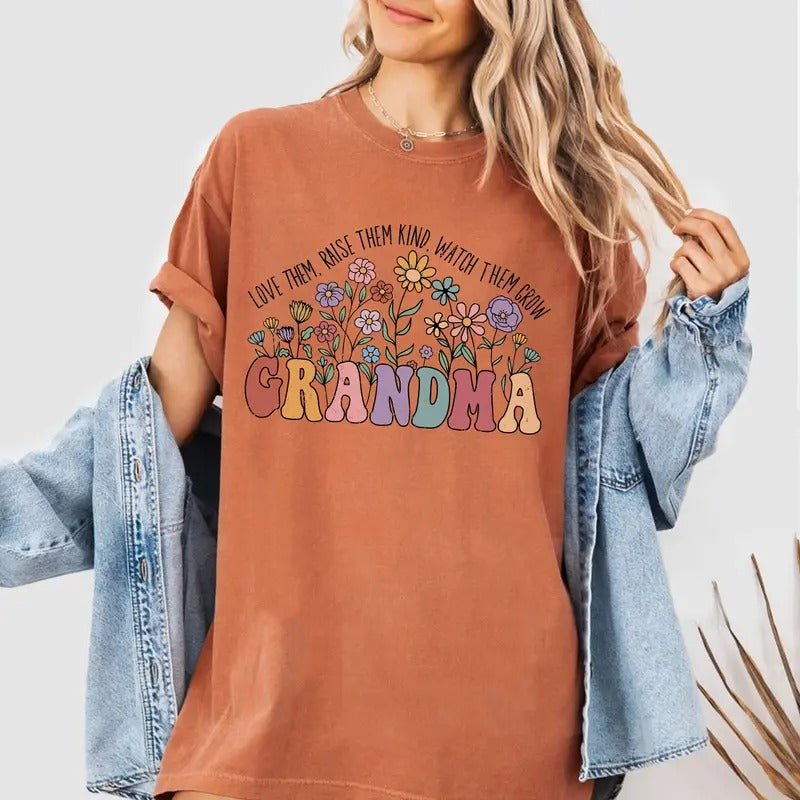 Grandma Floral Shirt, Mothers Day Shirt For Mom Mama Mimi Gigi Nana, Grandma Sweatshirt, Love Them Raise Them Kind, Watch...