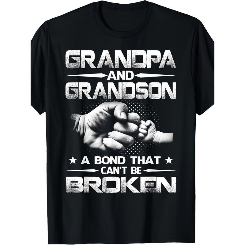 Grandpa and Grandson, Unbreakable Bond T-Shirt, Cotton Creative Printed Pattern Short Sleeve - Gifts for Family Friends -...