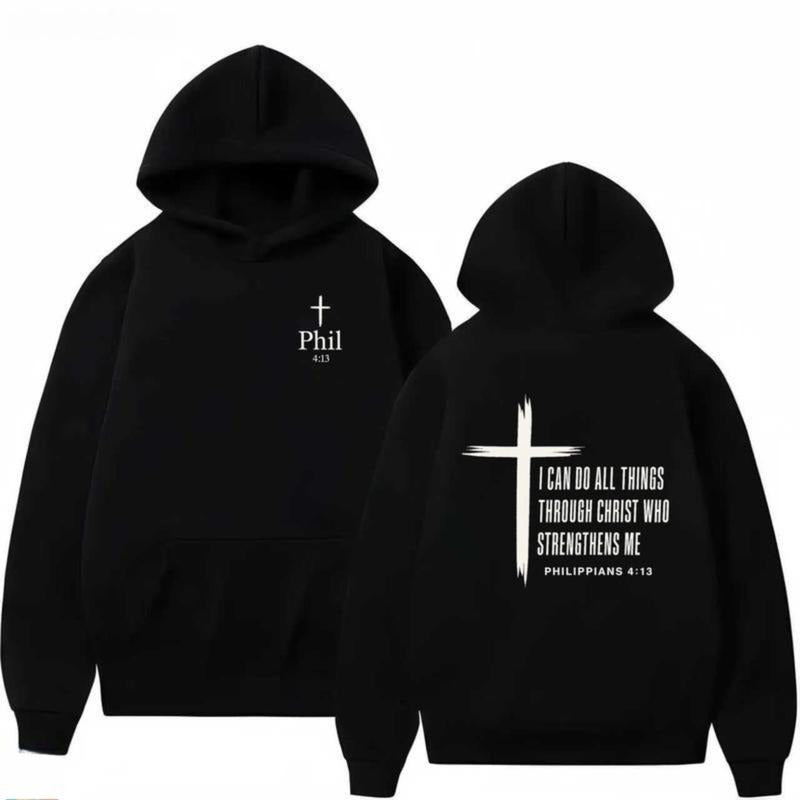 Graphic Hoodie Christian Philippians 4:13 Verse I Can Do All Things Through Christ Faith Strength Sweatshirt Bible Quote...