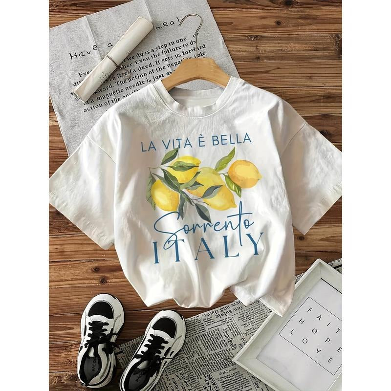 Graphic Print T-Shirt, Short Sleeve Crew Neck Casual Top for Summer & Spring, Women'S Clothing Hoodie, Sweatshirt