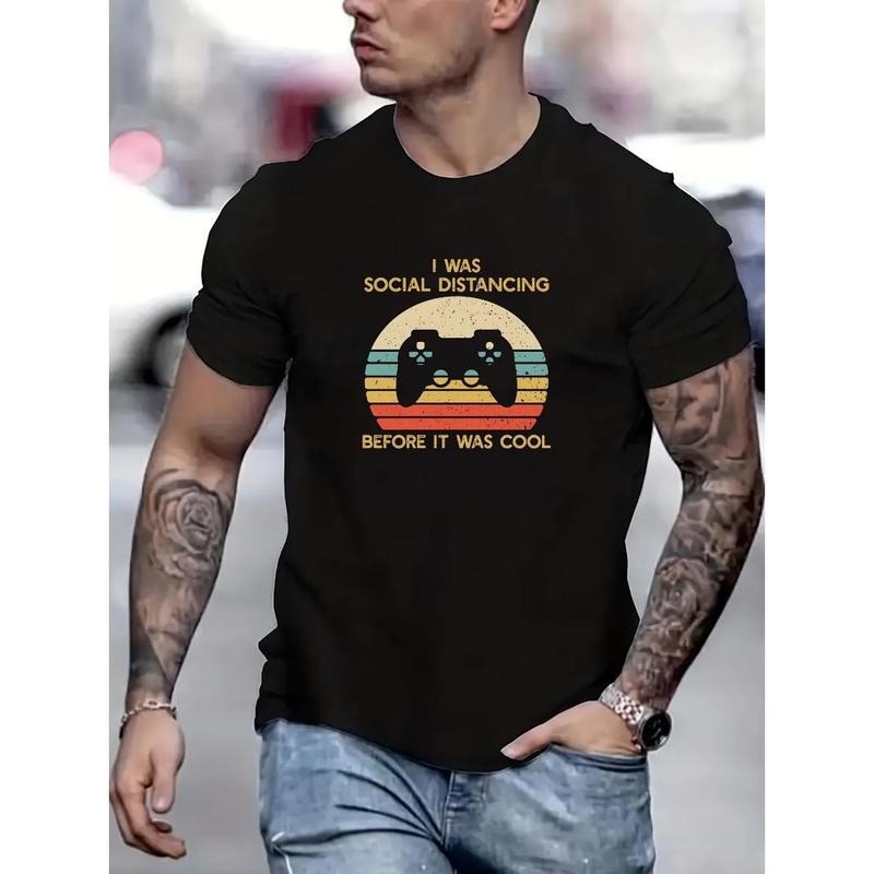 Graphic Print T-shirt Men's Casual Street Style Summer And Autumn Slightly Elastic Round Neck T-shirt Made in USA Hoodie,...