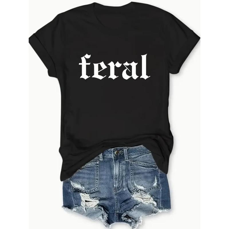 Graphic Print Women's T-Shirt - 100%, Black Casual Crew Neck Short Sleeve Top for Spring & Summer - Breathable,...