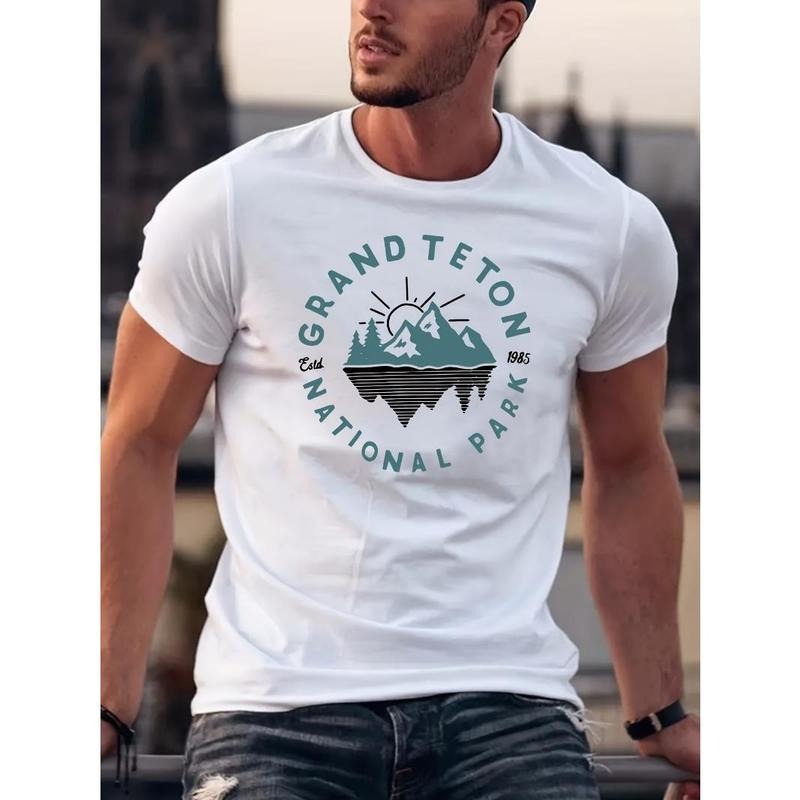 Graphic Printed T-shirt Men's Casual Summer And Autumn Slightly Elastic Round Neck T-shirt Made in USA Hoodie, Sweatshirt