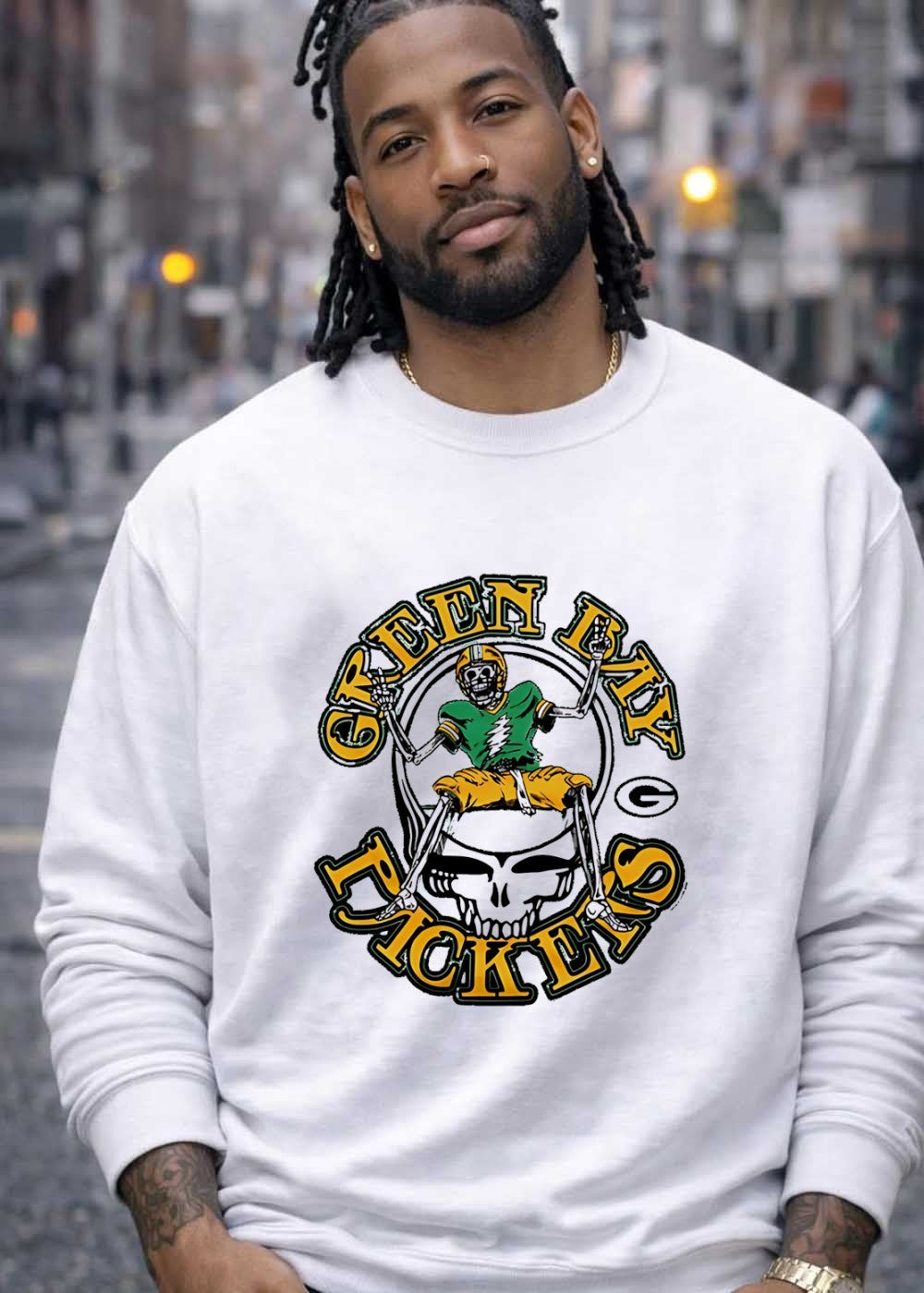 Grateful Dead Fan Gear Skeleton Football Player Green Bay Packers T-Shirt