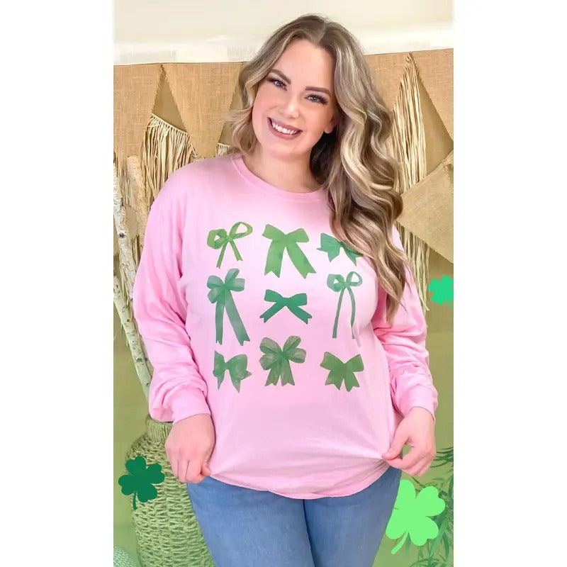 Green Bows St Patricks Day Graphic Long Sleeve T-Shirt Hoodie, Sweatshirt | UrbanDripWear.com