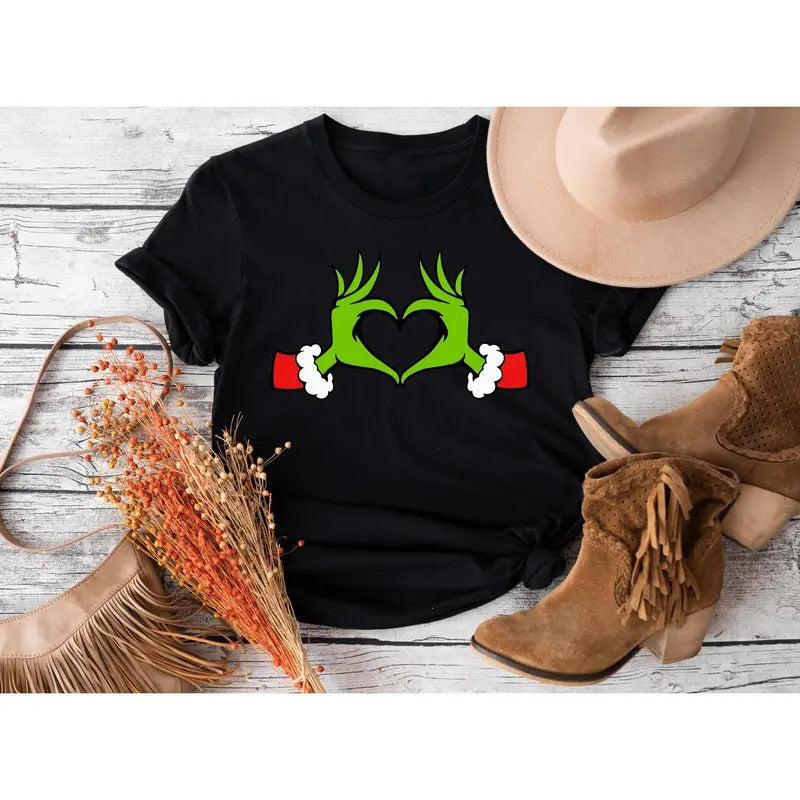 Green Hand T-shirt Green Heart Shirt Love Green Tee Green Shirt Heart Hands Tee Green Heart Hands Tee Heart Christmas...