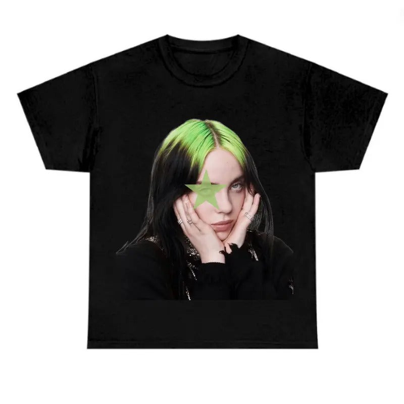 Green Star Hair Billieeee Eilishhh T-shirt, Graphic Fan Gift Tee Hoodie, Sweatshirt | UrbanDripWear.com