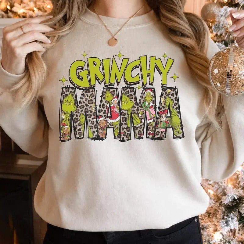 Greenchy Mama Leopard Christmas Sweatshirt, Christmas Mama Shirt Full Sizes, Full Colors Hoodie | UrbanDripWear.com