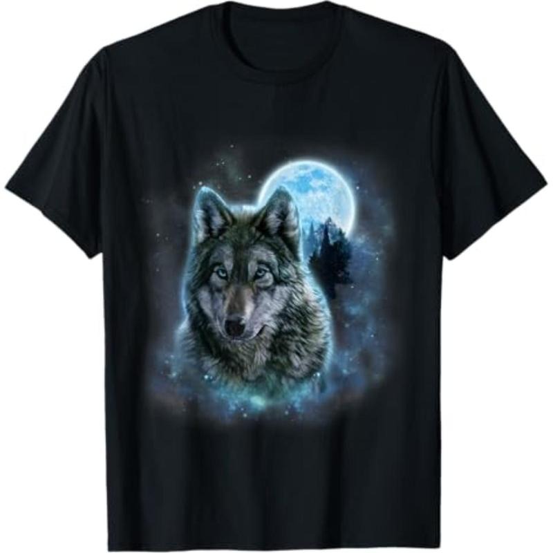 Grey Wolf Hunting Ground, Icy Moon, Forest, Galaxy T-Shirt Menswear Top Hoodie, Sweatshirt | UrbanDripWear.com