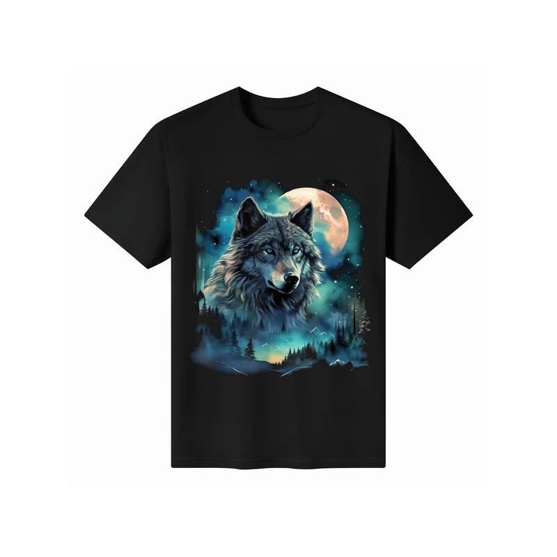 Grey Wolf Hunting Grounds, Icy Moon, Forest, Galaxy T-Shirt Made in USA Hoodie, Sweatshirt | UrbanDripWear.com