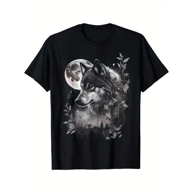 Grey Wolf Moon And Stars Graphic Tees Men T-Shirt Made in USA Hoodie, Sweatshirt | UrbanDripWear.com