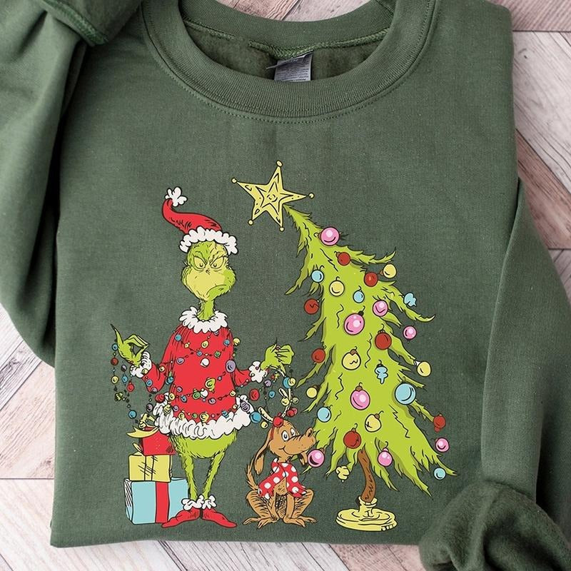 Grinch Christmas Tree Crewneck Sweatshirt, Hoodie, T-shirt | UrbanDripWear.com