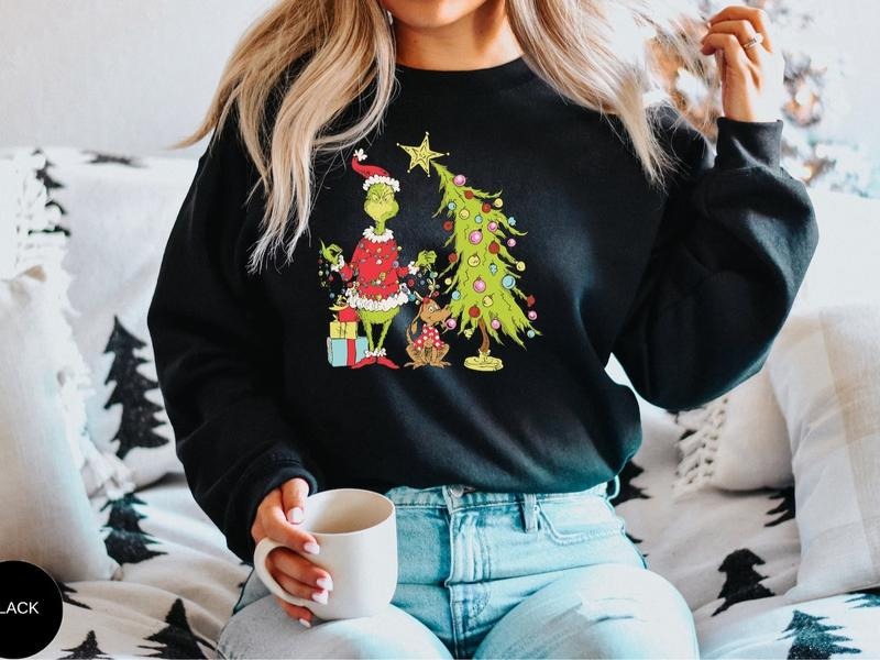 Grinch Christmas Tree Sweatshirt, Grinch Max Tree Shirt, Whimsical Grinch Tree, Christmas Sweatshirt, Grinchmas,...