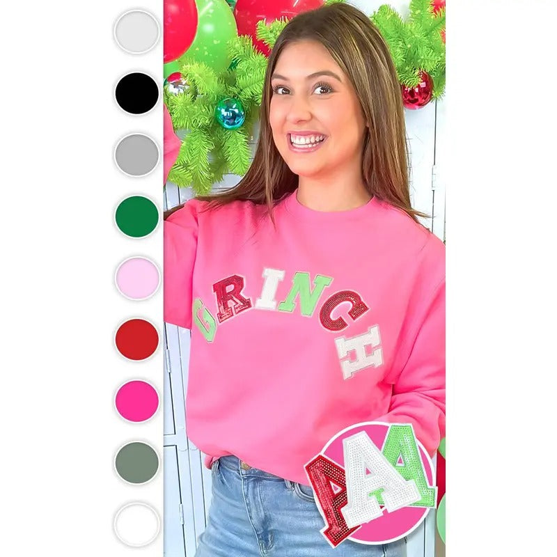 Grinch Sequin Graphic Sweatshirt T-Shirts, Hoodie | UrbanDripWear.com