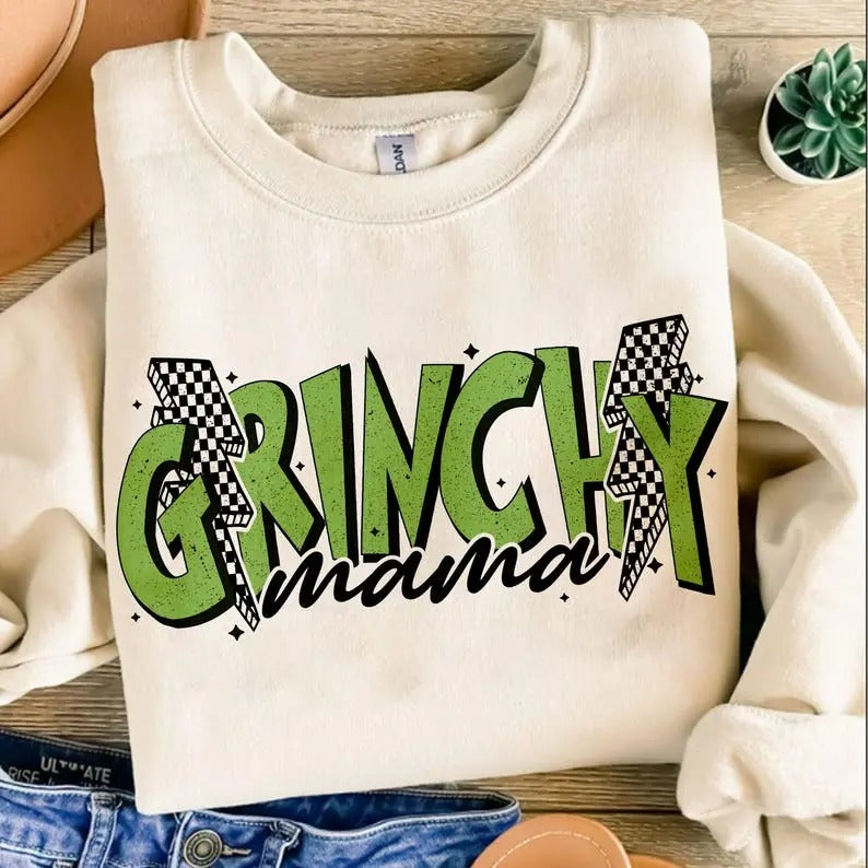 Grinchy Mama SWEATSHIRT, Retro Mama Christmas SWEATSHIRT, Christmas SWEATSHIRT, Mama Shirt SWEATSHIRT, Trendy Christmas,...