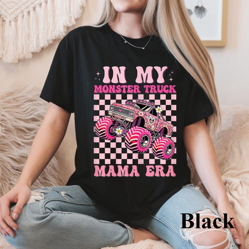 Groovy In My Monster Truck Mama Era Women Girls Truck Lover T-Shirt, Monster Truck Mom Tee, Mama Shirt, Grandma Shirt,...