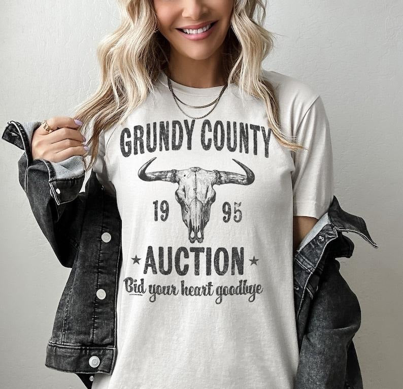Grundy County Auction Vintage Inspired Concert Tshirt, 90s Country Music Tee, Western Boho Retro Music Band T-Shirt Top...