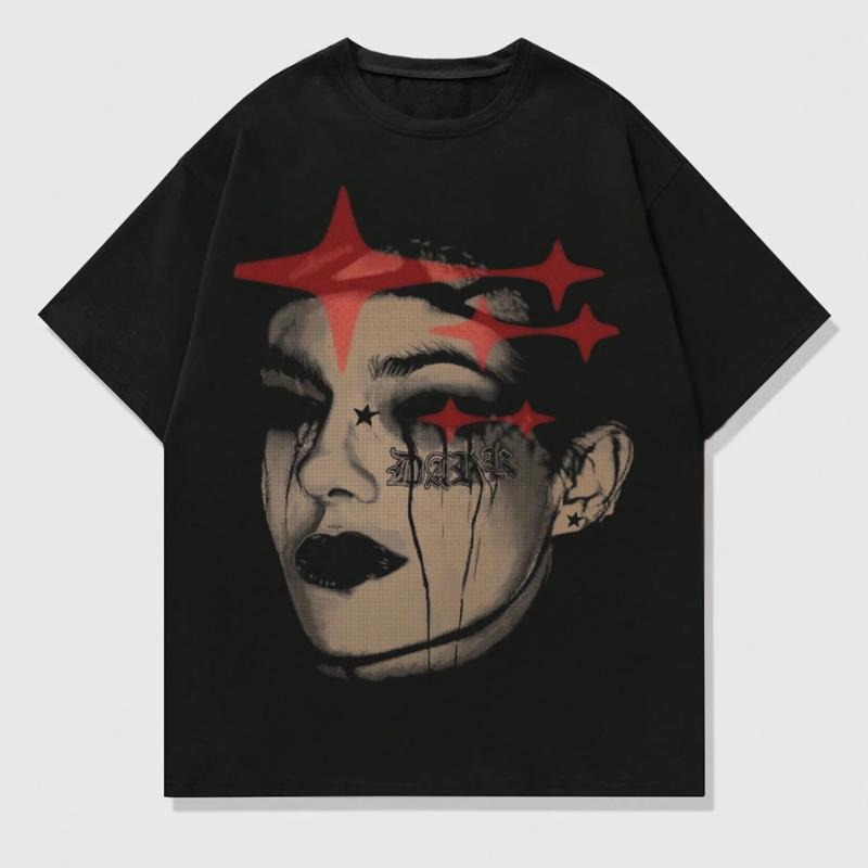 Grunge Punk Men's Portrait Printed Short Sleeve T-Shirt, Suitable For Daily Casual Wear In Spring And Summer,...