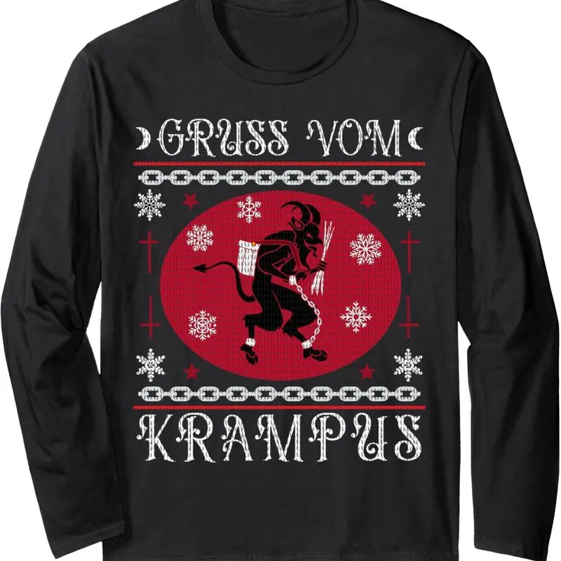Gruss Vom Krampus. Goth Christmas Ugly Sweater. Krampus Xmas Long Sleeve T-Shirt Hoodie, Sweatshirt | UrbanDripWear.com