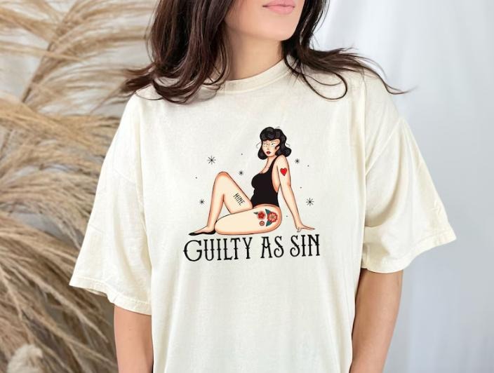 Guilty As Sin Tee Shirt, Graphic Tee, American Traditional Tattoo Inspired Shirt Hoodie, Sweatshirt | UrbanDripWear.com