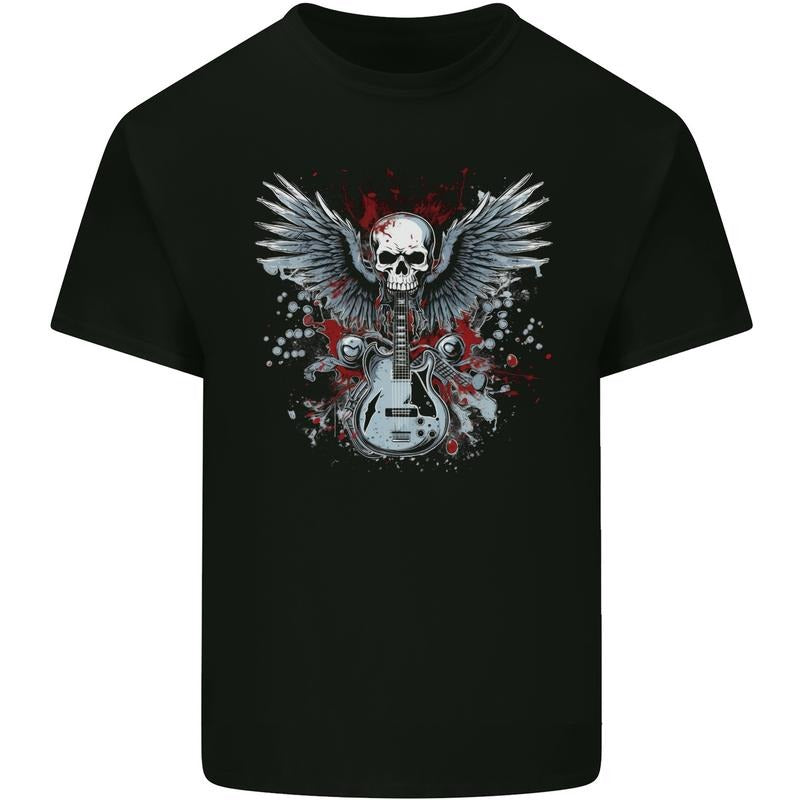 Guitar & Skull Heavy Metal Rock Music Wings Mens Cotton T-Shirt Tee Top Made in USA Hoodie, Sweatshirt | UrbanDripWear.com