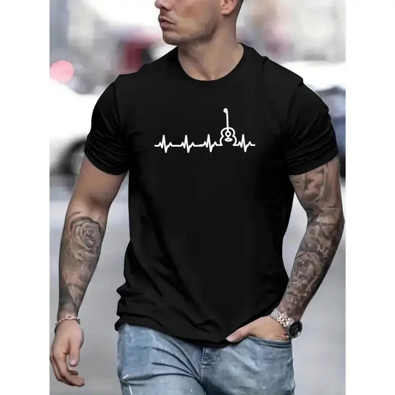 Guitar Print T Shirt, Tees For Men, Casual Short Sleeve T-shirt For Summer Made in USA Hoodie, Sweatshirt | UrbanDripWear.com