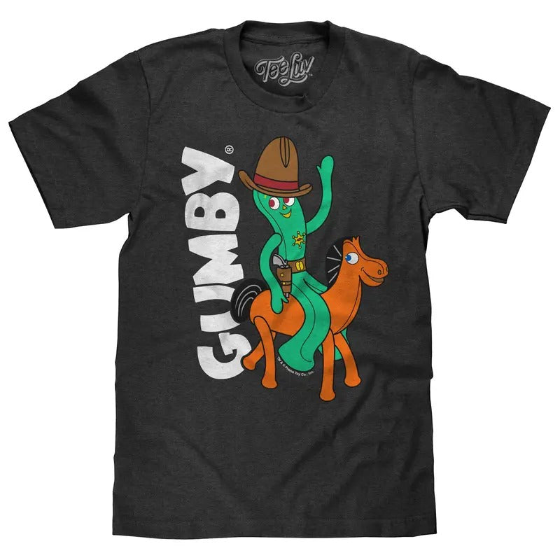Gumby and Pokey Cowboy T-Shirt - Charcoal Gray Heather Hoodie, Sweatshirt | UrbanDripWear.com