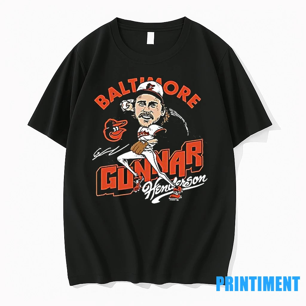 Gunnar Henderson Baltimore Orioles Charcoal Signature Cartoon Tshirts Sweater