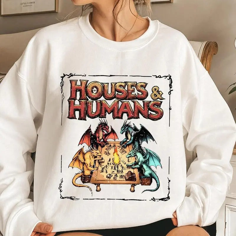 H0uses and Humans D&D Shirt, D&D T-shirt, Vintage Retro 90s Joke D and D Sweatshirt, Dragon Hoodie | UrbanDripWear.com