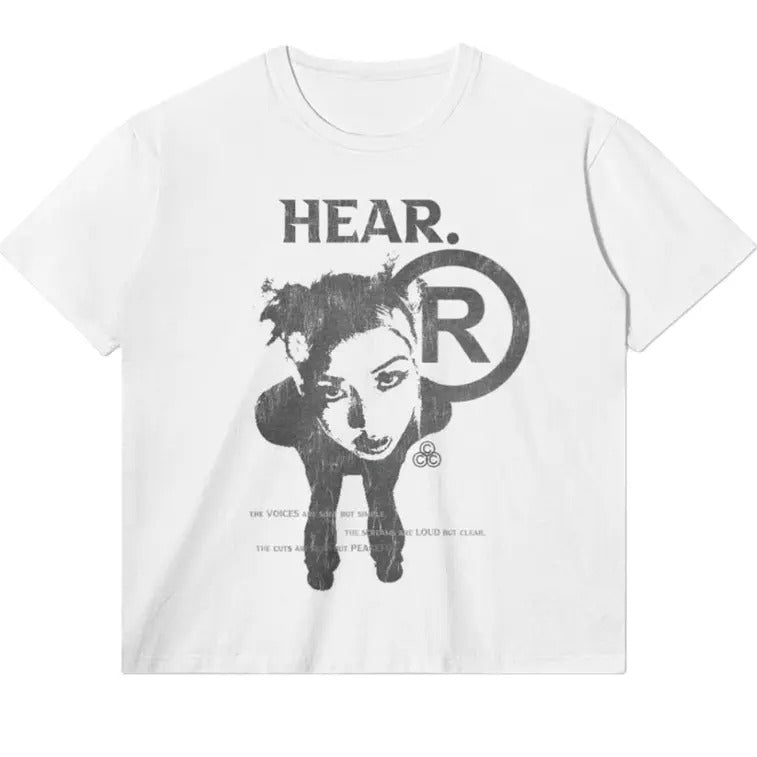 HEAR T-shirt, 180GSM, Unisex, Crew neck, Streetwear, Grunge, classic fit, fashion, faded black, white, crew neck, garment...