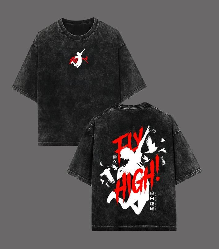 HINATA VINTAGE OVERSIZE Wash T-Shirt  2-SIDED Anime T-Shirt Anime Double Printed Oversized Wash T-Shirt Unisex Mineral...