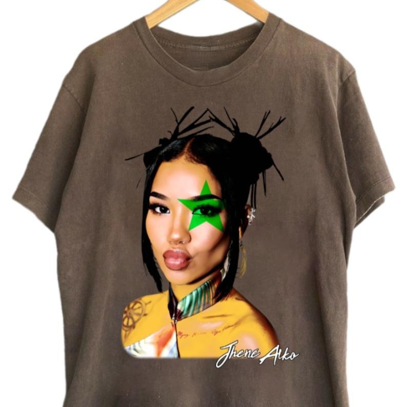 HOT Jhene Aiko T-shirt Green Star Graphic Tee Big Face Unisex Shirt Fashion Clothing Hoodie, Sweatshirt | UrbanDripWear.com