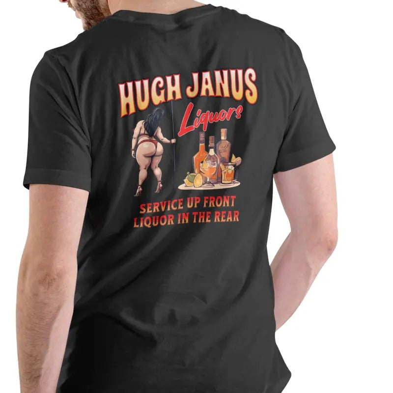 HUGH JANUS LIQUORS T Shirt, Unisex Cotton, funny shirt Menswear Soft Stylish Top Hoodie, Sweatshirt | UrbanDripWear.com