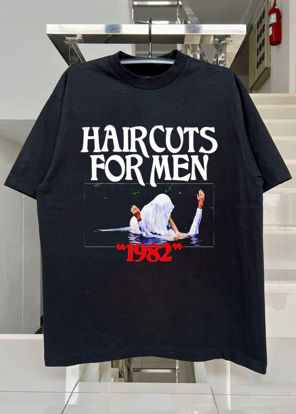 Haircuts for Men 1982 Person Wearing Veil Emerging from Water Shirt