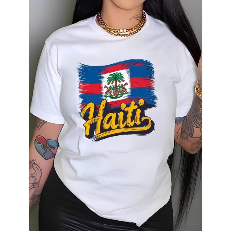 Haiti Patterned Women'S T-Shirt, Casual Round Neck, Short Sleeves for Spring And Summer. style 02 Hoodie, Sweatshirt