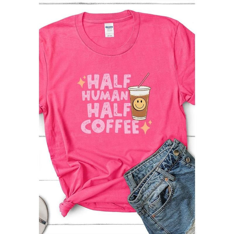 Half Human Half Coffee Short Sleeve Relaxed Fit T-Shirt Hoodie, Sweatshirt | UrbanDripWear.com