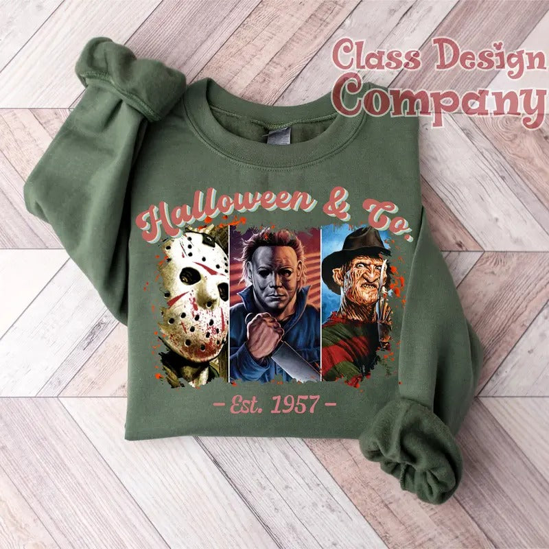Halloween & Co Est. 1957 Sweatshirt, Horror Movie Characters Sweatshirt, Halloween Shirt, Horror Movie Sweatshirt,...