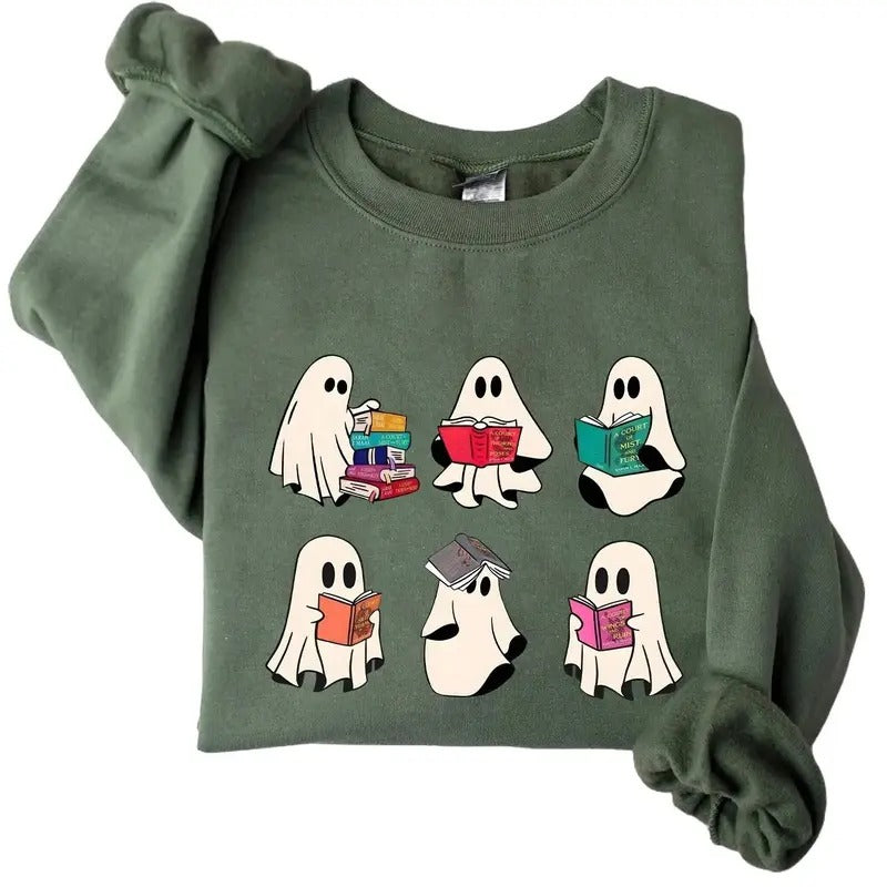 Halloween Bookish Ghost Crewneck Sweatshirt Hoodie Tshirt, Halloween 2024 Gifts | UrbanDripWear.com