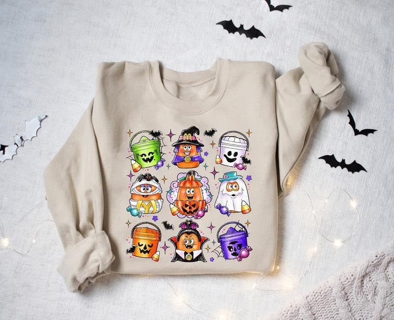 Halloween Chicken Nuggets Sweatshirt, Spooky Nuggets Meal Bucket Halloween Sweater, Chicken Halloween Shirt, 90s Retro...