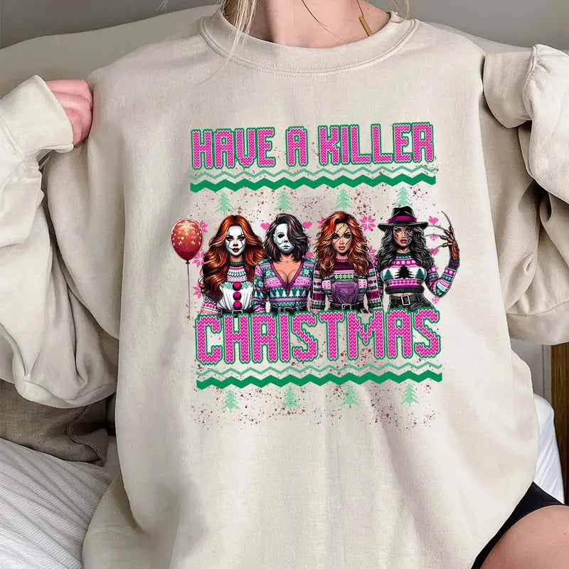 Halloween Christmas Shirt, Christmas Horror Characters Shirt, Trending Graphic Tee Hoodie, Sweatshirt | UrbanDripWear.com