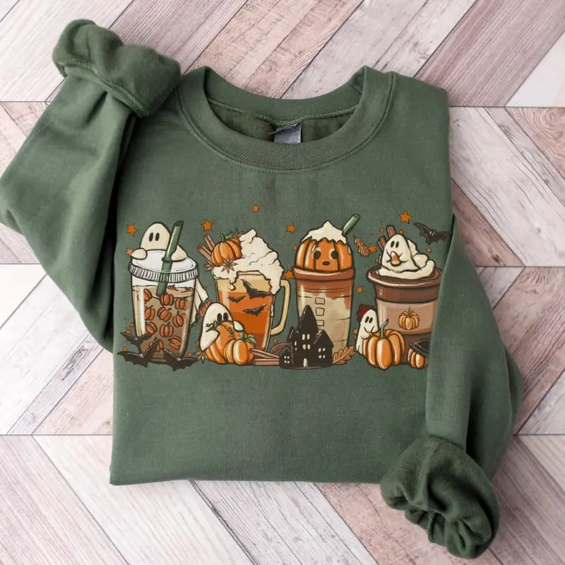 Halloween Coffee Sweatshirt, Cute Fall Coffee Sweater, Pumpkin Spice Shirt, Iced Coffee Lover Sweatshirt, Spooky Season...