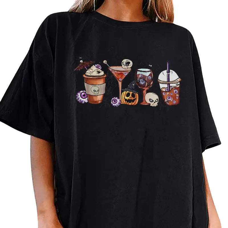 Halloween Coffee T-Shirt, Cute Halloween Latte Shirt, Halloween Womens Cafe Lovers Tee, Fall Autumn shirt, Halloween...
