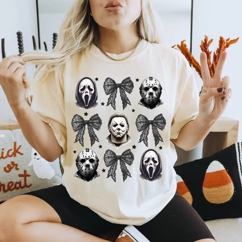 Halloween Coquette Shirt - Sweatshirt - Hoodie, Horor Movie t-shirt, Summerween Tee, Horor coquette shirt, Michael Myers...