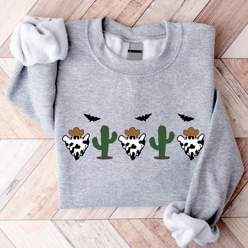 Halloween Cow Sweatshirt, Funny Ghost Halloween Hoodie, Matching Cowboy Sweater, Unisex Western Halloween Gift...