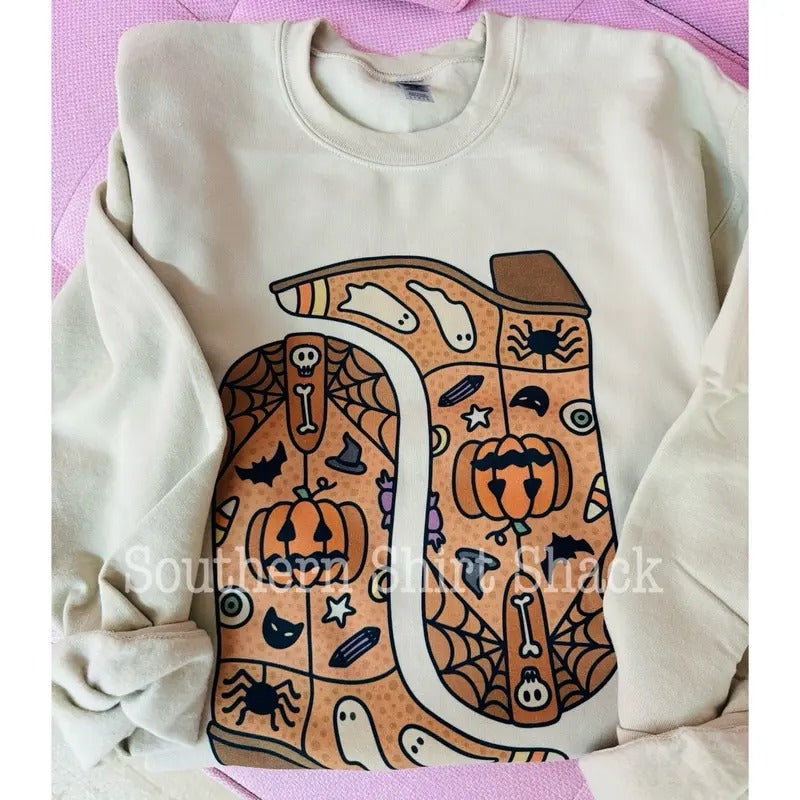 Halloween Cowboy Boots Sweatshirt | Halloween Sweatshirt | Western Sweatshirt T-Shirts, Hoodie | UrbanDripWear.com