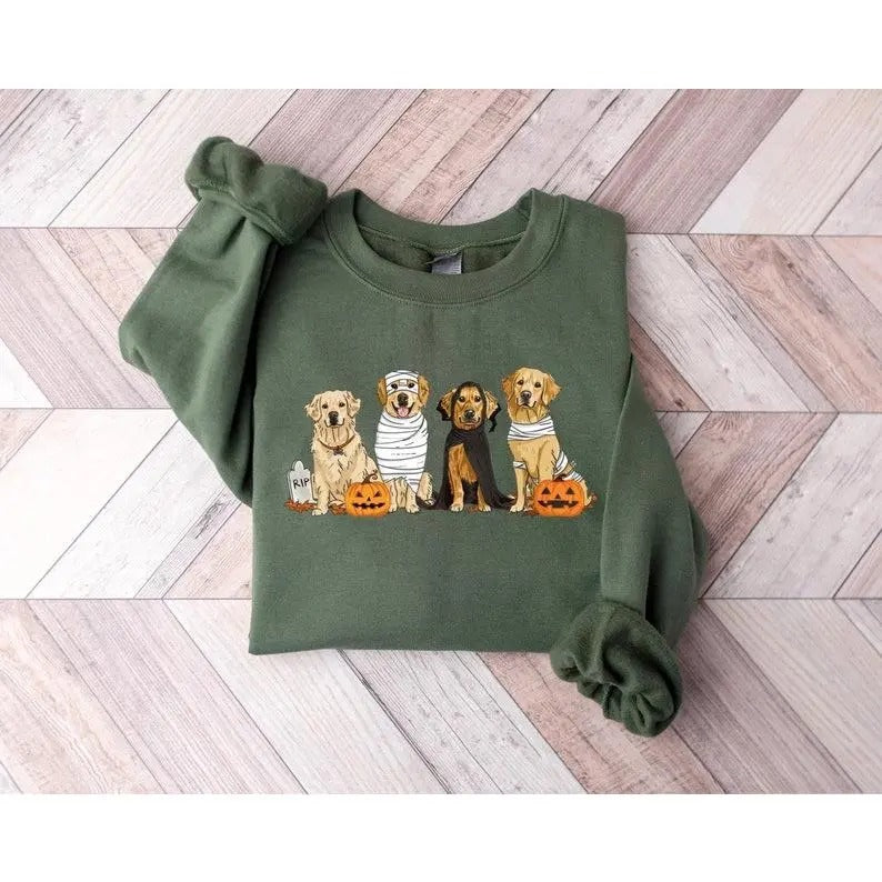 Halloween Dog Sweatshirt, Golden Retriever Ghost Dogs sweatshirt, Halloween Sweater T-Shirts, Hoodie | UrbanDripWear.com